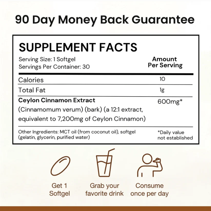 Ceylon Cinnamon 7200mg Equivalent with MCT Oil